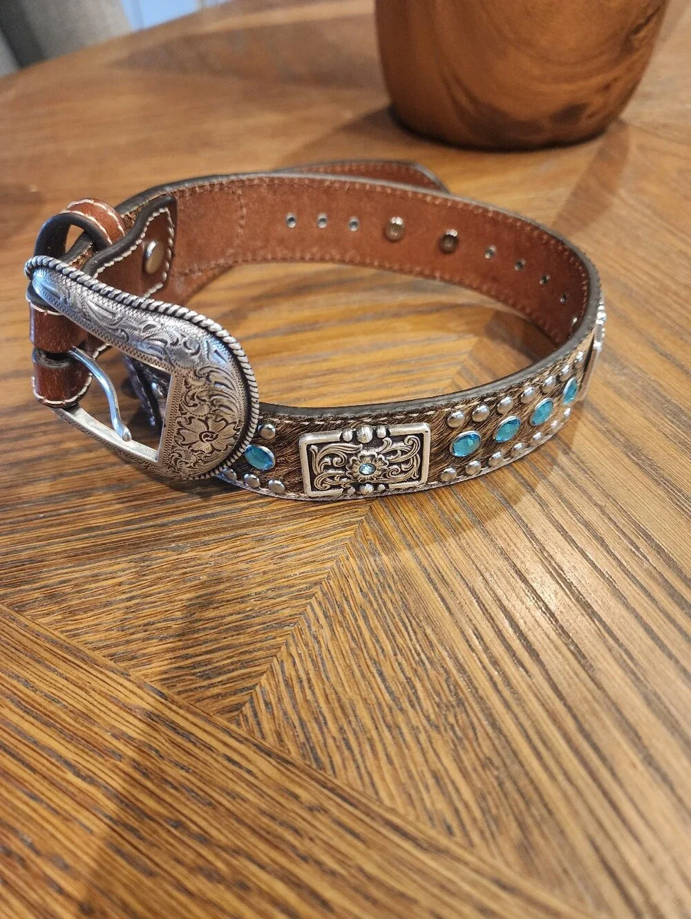 Toddler Boys Nocona Leather Calf Hair Rhinestone Belt 20